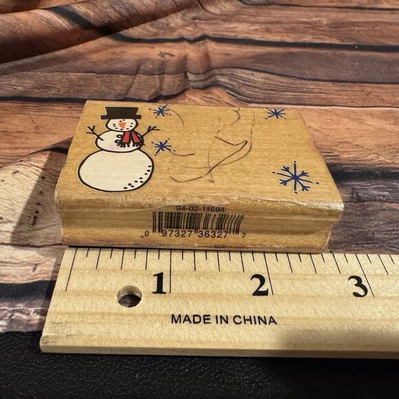 Snowman Rubber Stamp Wooden Mounted Crafts Scrapbooking Cards Tags Snowflakes - Picture 7 of 9
